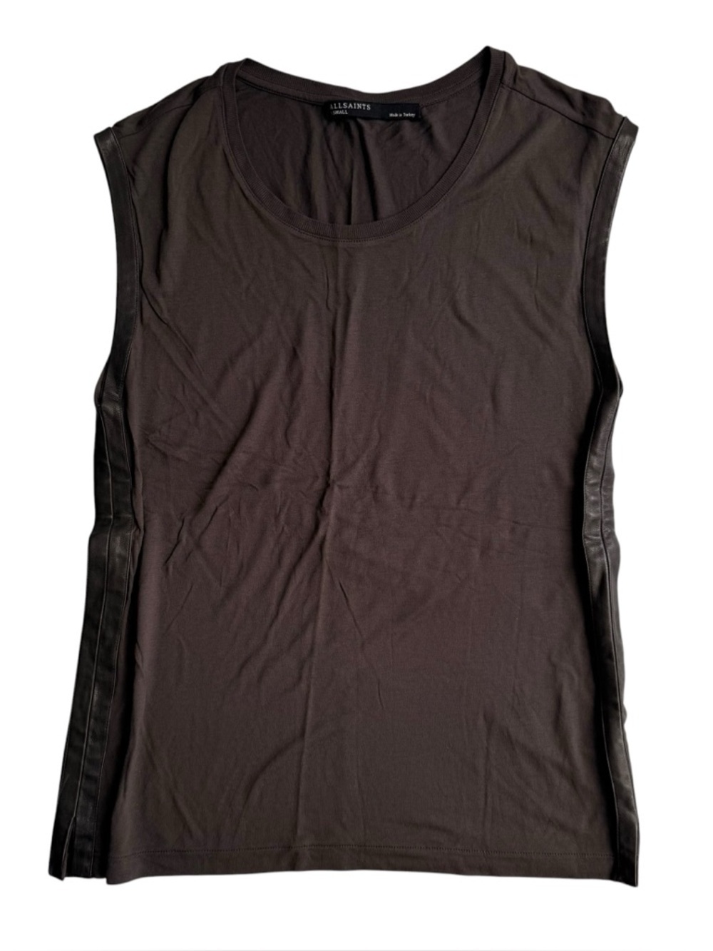 AllSaints Lamb Leather Trim Sleeveless Brown Tank XS